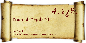 Anda Árpád névjegykártya